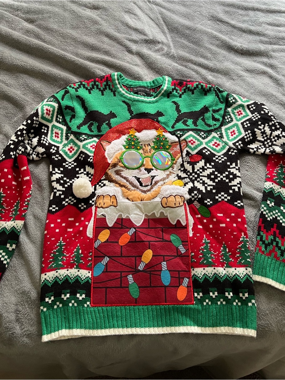 Men's Green & Red Holiday Cat Ugly Sweater